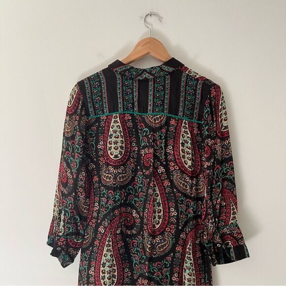 Ritu Kumar Dress Midi Paisley Kurta Viscose Black Green Maroon Size XS Boho - Picture 6 of 12